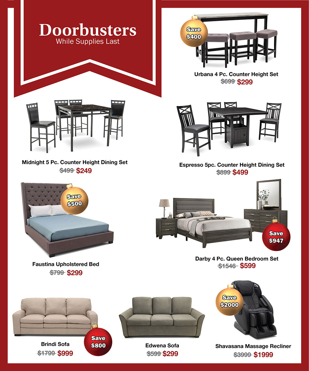 Visual of the Doorbuster Deals Listed Below. Available While supplies last.