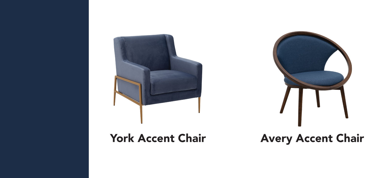 York Accent Chair. Avery Accent Chair. Blue Collage.