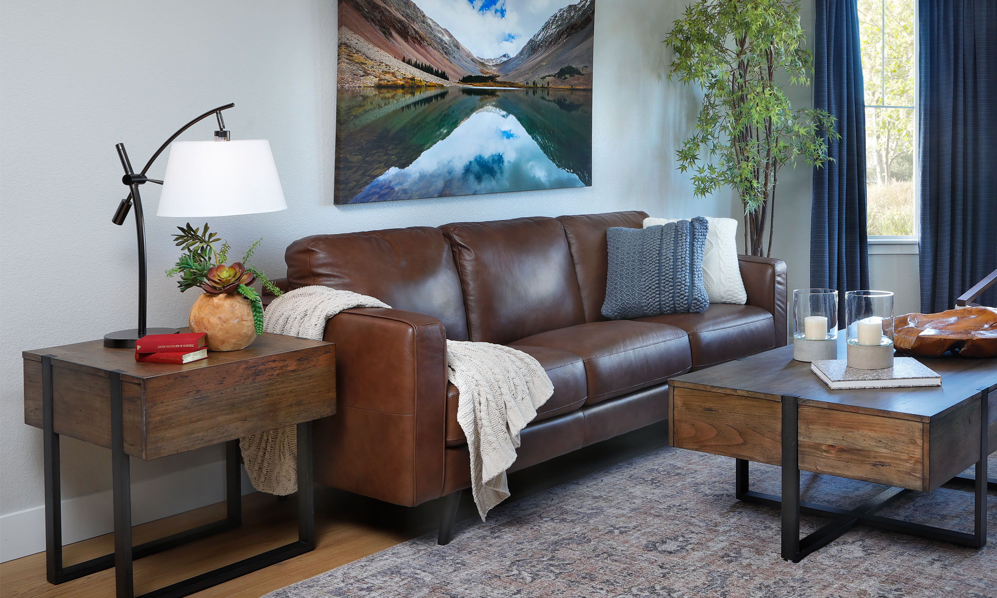 Brown Leather Sofa with Track Arms