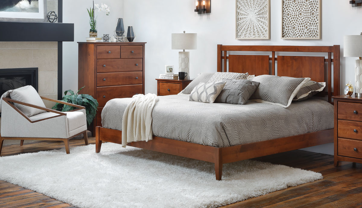 Warm mid-toned brown bedframe with headboard cutouts