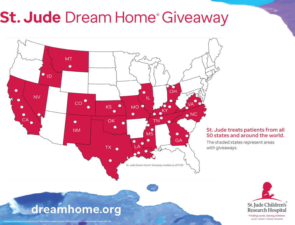 St. Jude Dream Home Giveaway Map